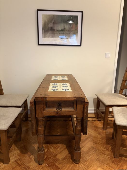 Mesa/Aparador de madeira mexicana extensivel + 4 cadeiras