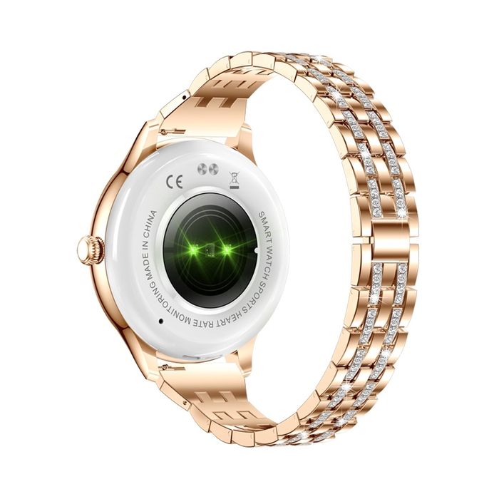 Elegancki Smartwatch damski złoty cyrkonie rozmowy IPhone Android