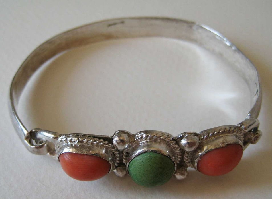 Вінтажний срібний браслет в етнічному стилі Корал Бірюза