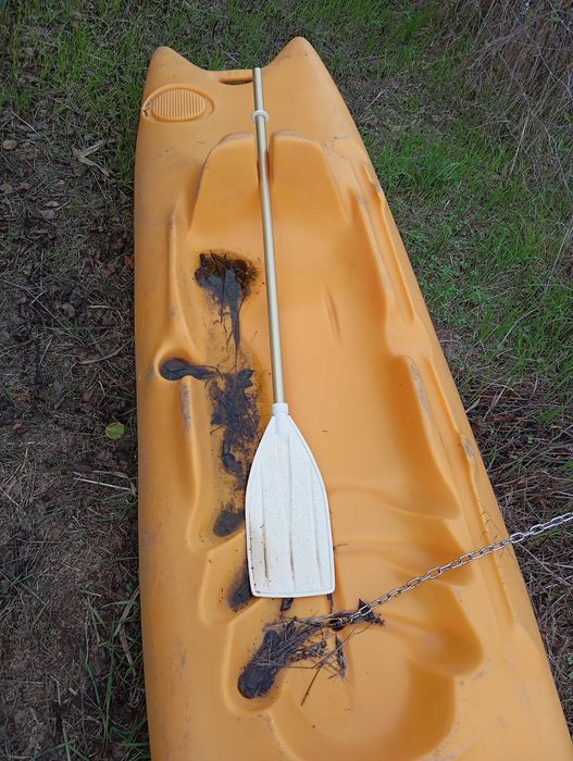 Kayak rígido de 1 lugar com apoio de costas e remo