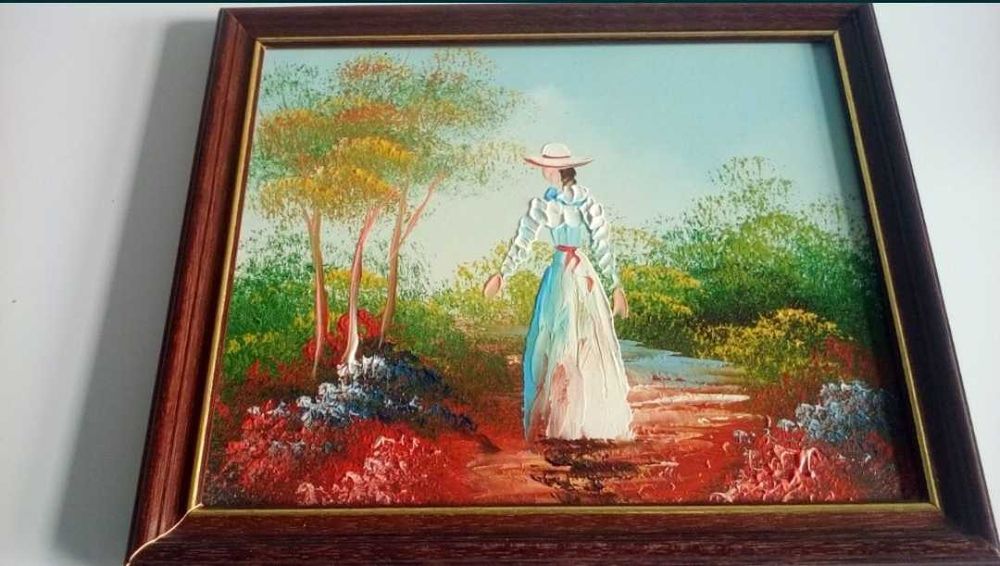 Quadro com tela texturada - moldura em mogno e veio dourado