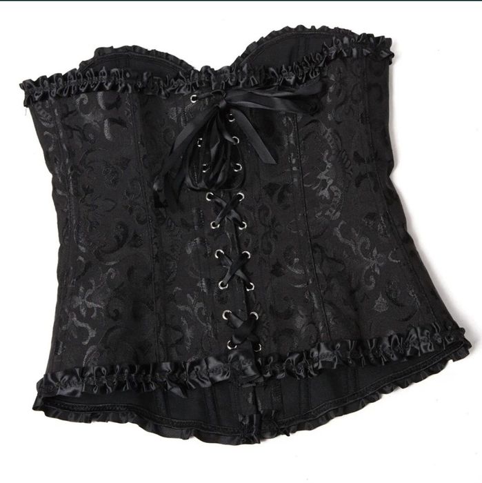 Gotycki czarny gorset sznurowany z fiszbinami overbust wieczorowy r 36
