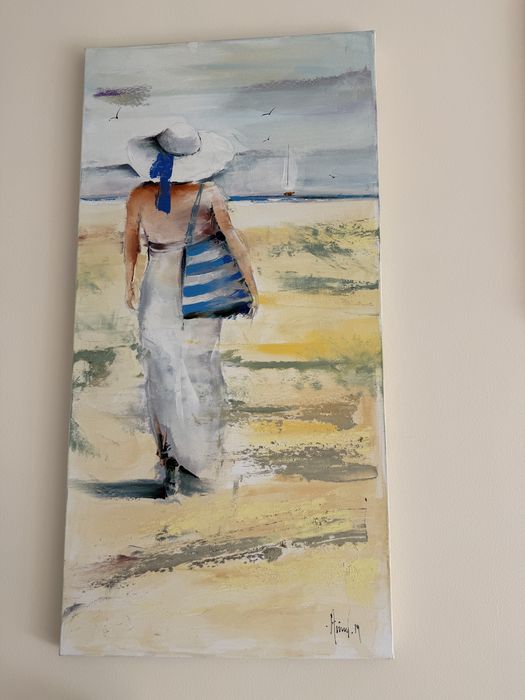 Obraz olejny 40x80 kobieta plaza morze