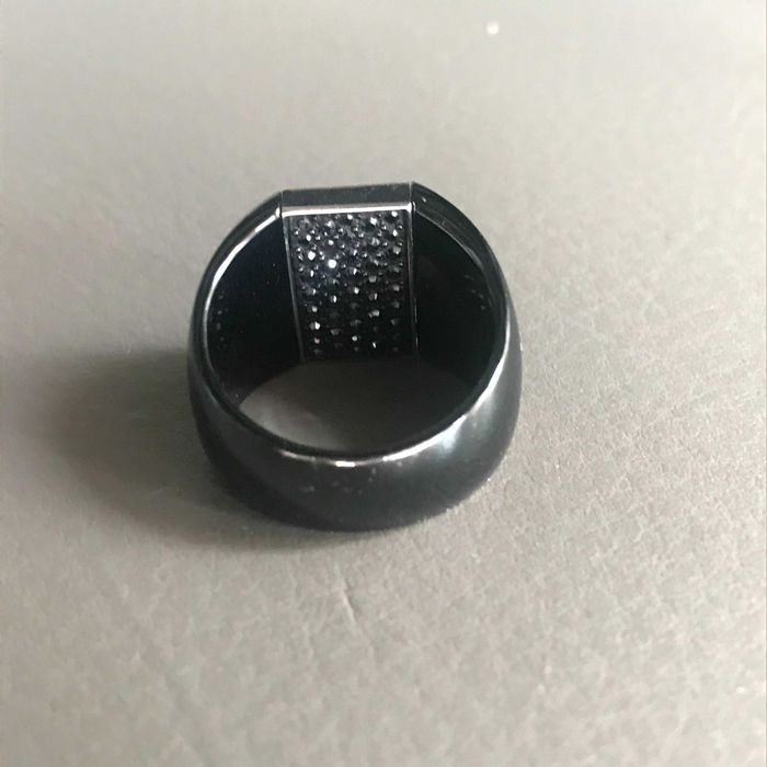 SWAROVSKI -  pierścionek podwójny / dwustronny czarny z kryształkami