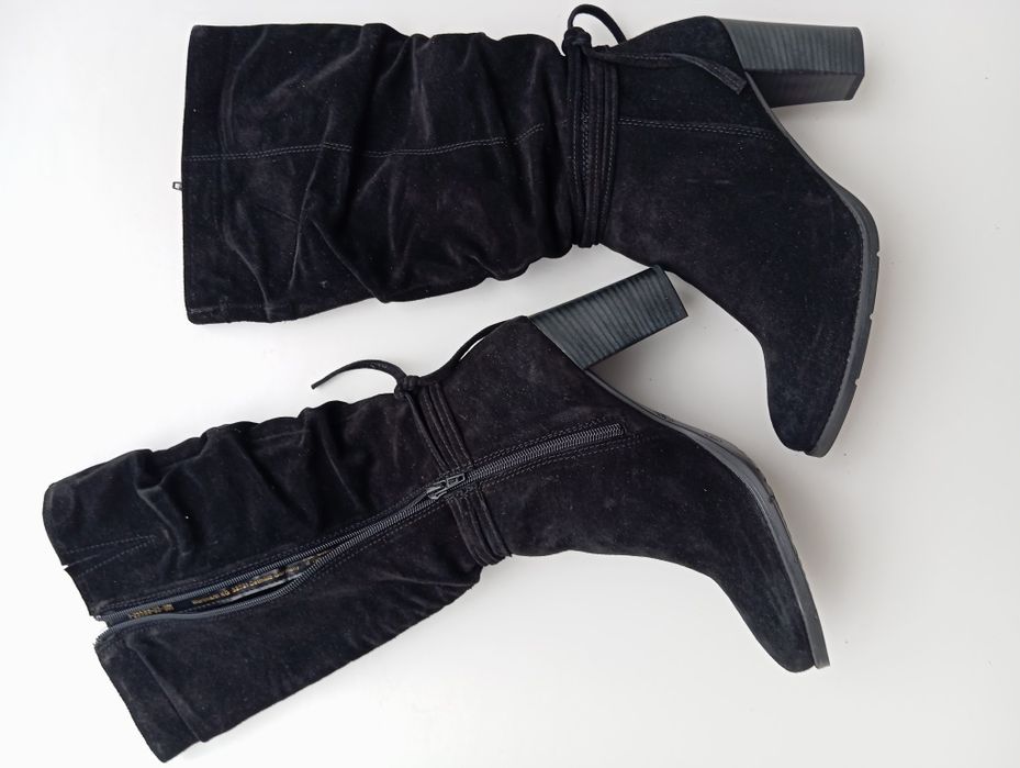 R. 40 Nowe Damskie Buty Czarne Kozaki Skórzane Marki Tamaris, obcas wy