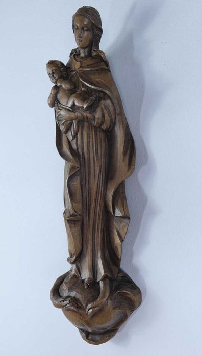 Figura drewno Maryja z Dzieciątkiem JEZUS MADONNA wąż 39 cm