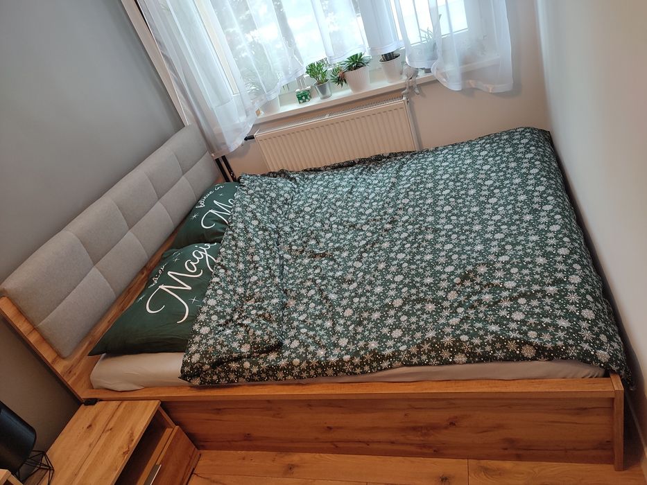 Łóżko Tetrix dąb wotan ze stelażem i materacem 160x200