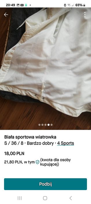 Biała sportowa wiatrówka