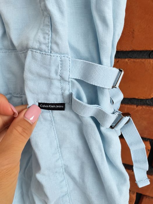 Calvin Klein Jeans sukienka lniana L safari utility zamek krótka