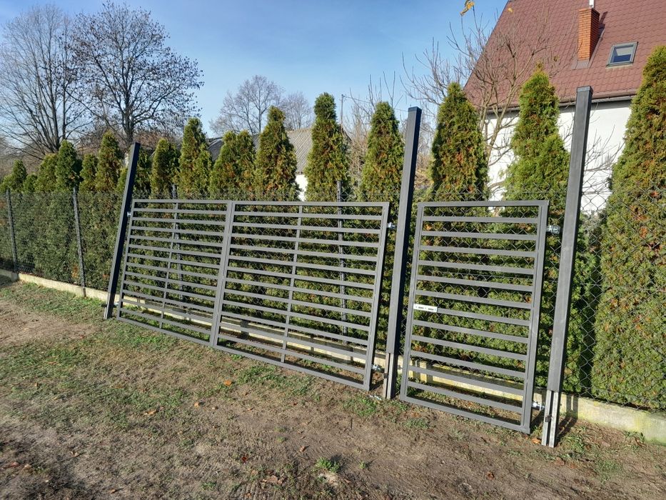 Brama 5m Panelowa Grafit Na Działke Budowe Do Ogrodu  Tymczasowa