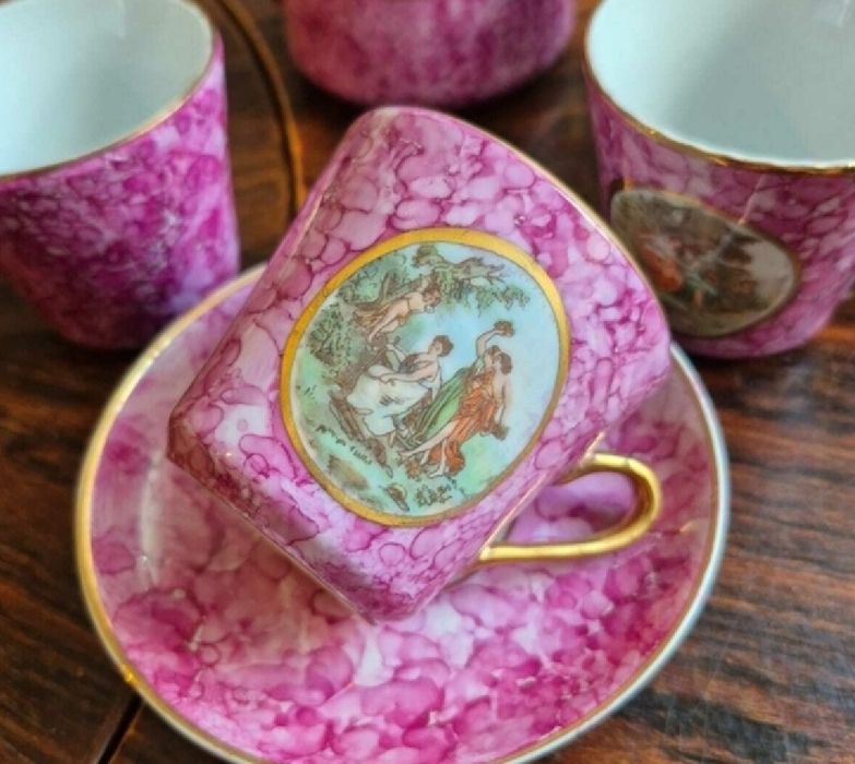 Кавова пара Мадонна Рожеве крите Перламутр Урожай Порцеляна Чайна пара