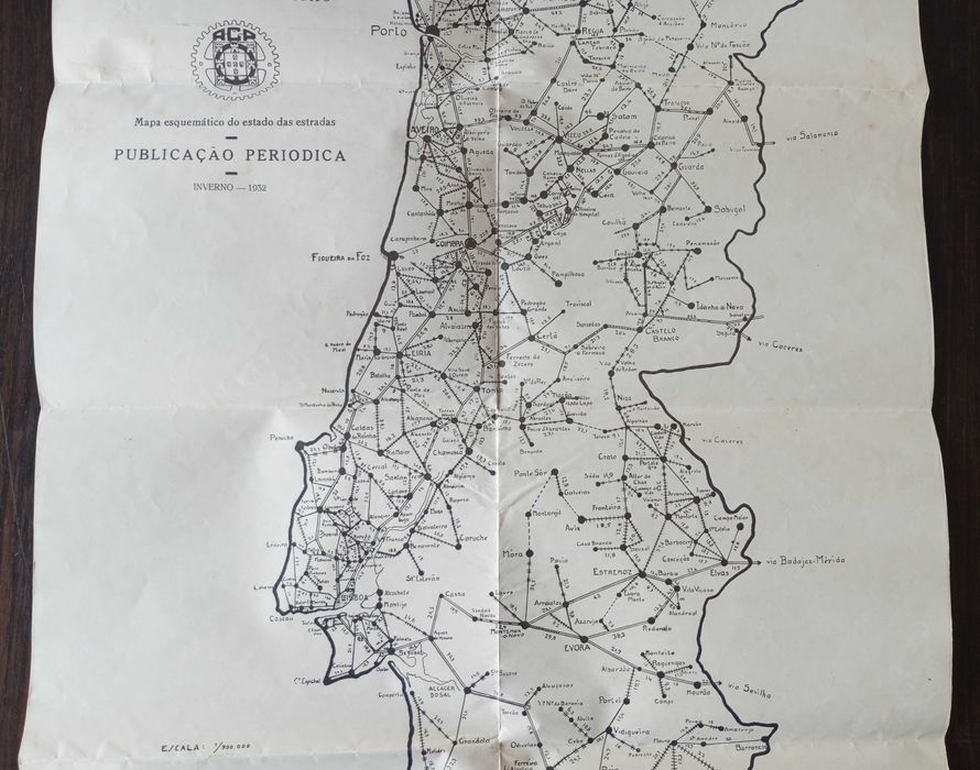 Antigo mapa ACP mapa esquemático do estado das estradas Inverno de 1932