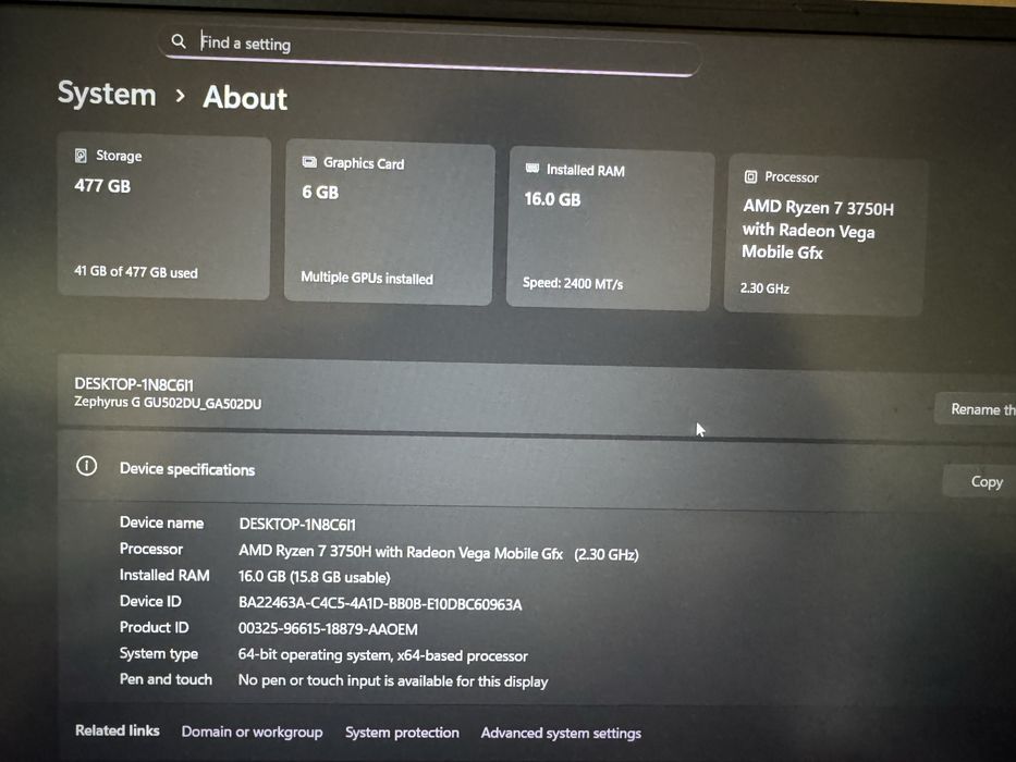 Asus ROG Zephyrus GA502D | 16GB RAM | 512GB NVMe | GTX1660 ti 6GB