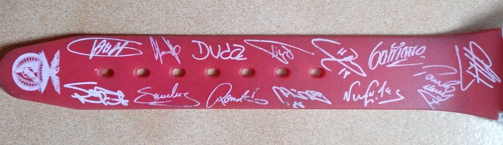 Relógio do Benfica com os autógrafos da equipa