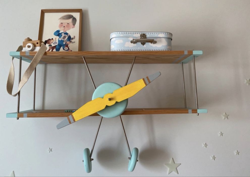 Prateleira Avioneta Azul/ Amarelo Xadrez às Riscas - Excelente Estado
