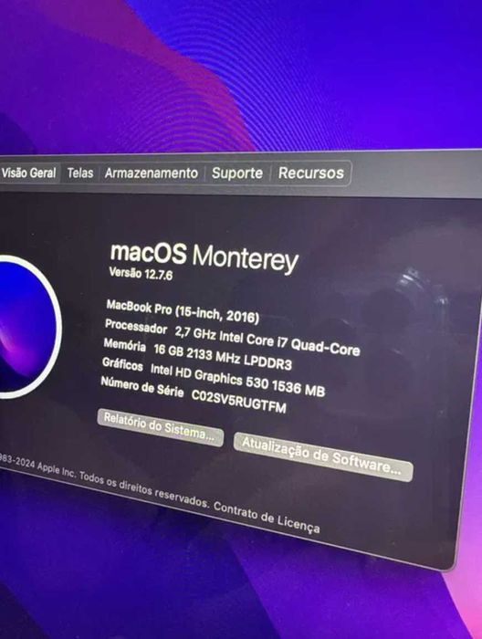Macbook Pro 15"  18Gb 500Gb memória