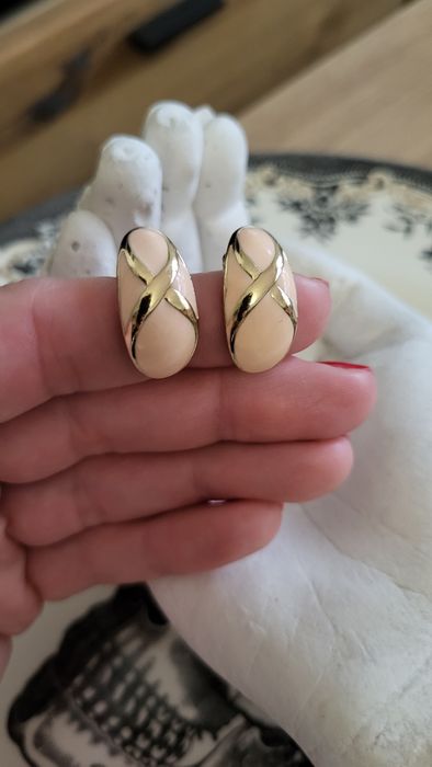 Kolczyki różowo złote z emalia vintage 80/90's