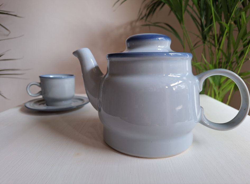 Serwis kawa herbata prl niebieski na 6 osob unikat porcelana