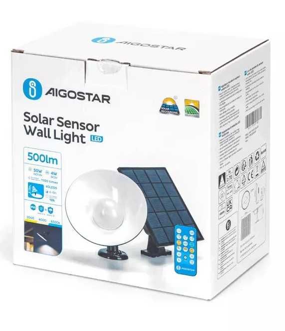 Zestaw solarny, kinkiet ścienny z pilotem czujnikiem ruchu i zmierzchu