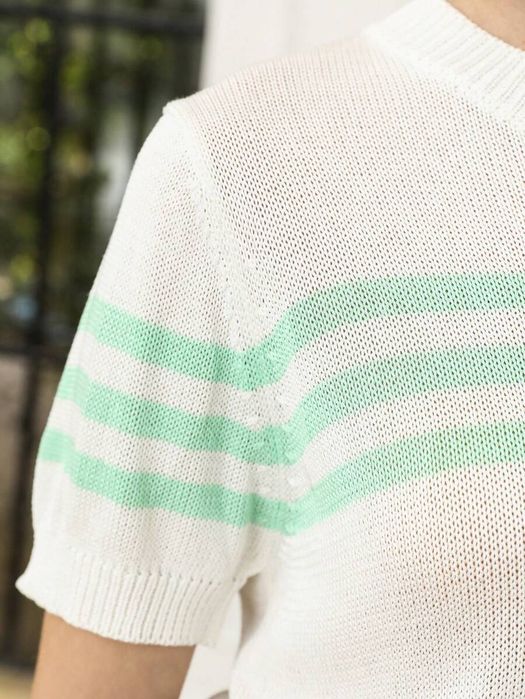 Sweterek W Paski Z Krótkim Rękawem Biały Wiskoza Casual Shein S 36