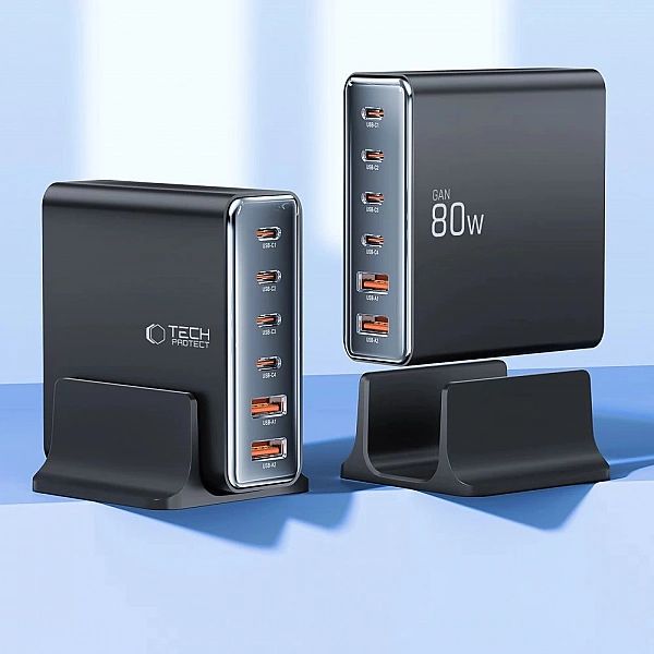 Stacja ładująca Tech-protect DC80W-GAN 6-PORT PD80W/QC3.0 - czarne