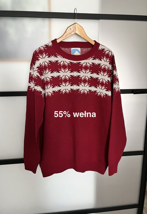 Malinowy sweter damski Stormberg 3XL norweski śnieżynki wełna