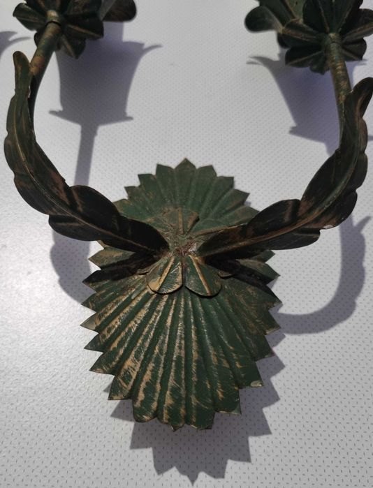 Par de Apliques / Candeeiros duplos, tema floral, artesanato anos 50