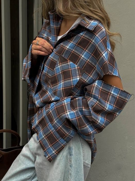 рубашка с разрезами на плечах рубашка жіноча рубашка у клітинку