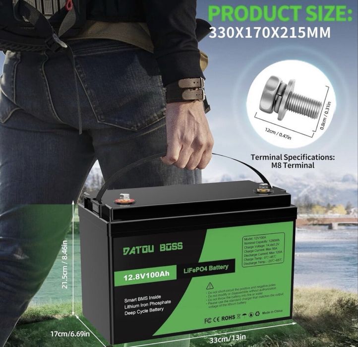 Акумулятор 12v100ah, літій-залізо-фосфатний, вбудованою BMS, акб