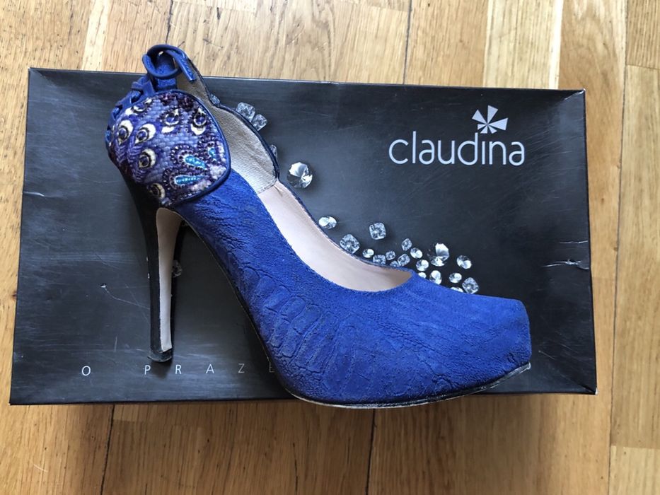 Szpilki czółenko obcasy szafir chabrowe claudina skóra naturalna 38