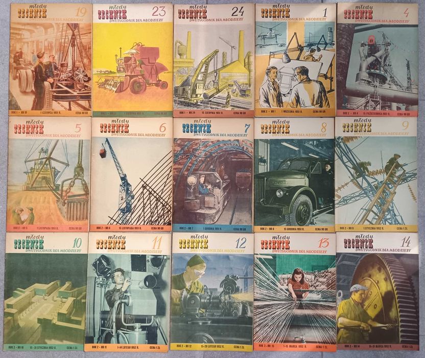 75 czasopism naukowo-technicznych „Młody Technik” z lat 1950–57