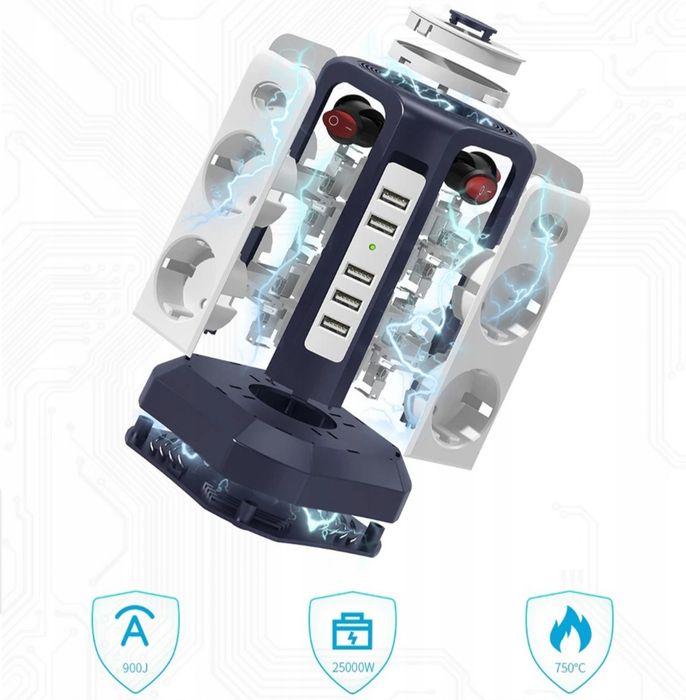 In Przedłużacz  8x gniazda + 5x USB Rozgałęziacz Złodziejka