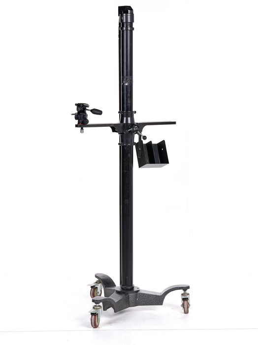 Statyw kolumnowy studyjny na kółkach + głowica Manfrotto MHXPRO-3W + półka