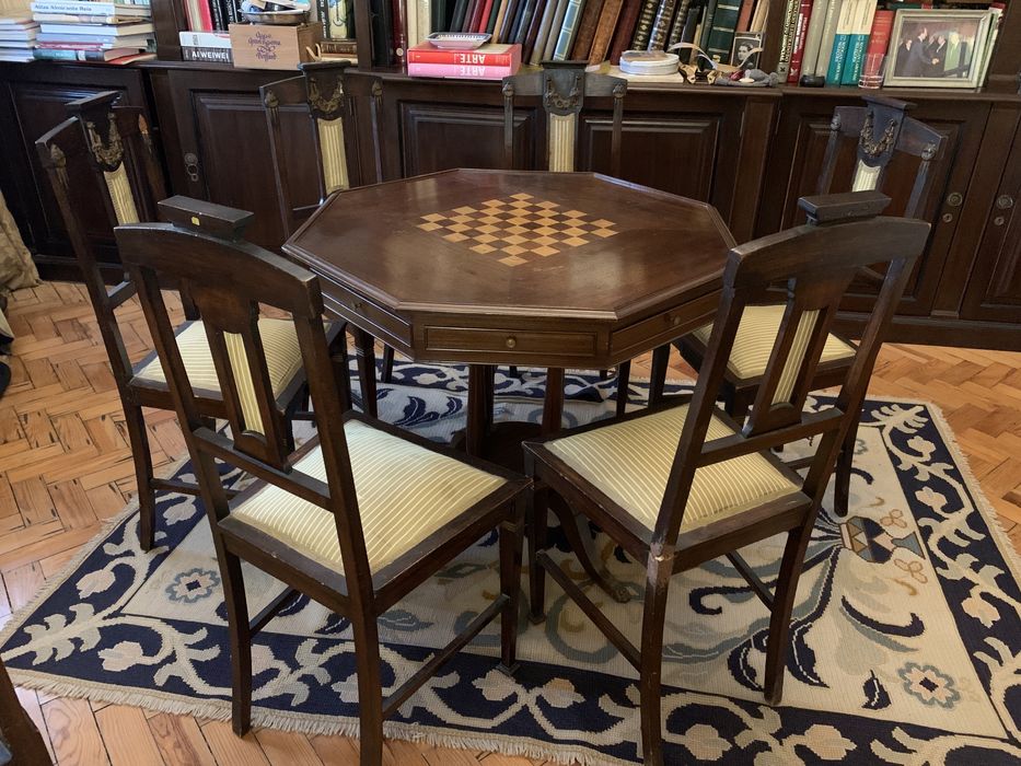 6 Cadeiras Antigas Vintage Madeira e Talha Dourada Estofo Seda