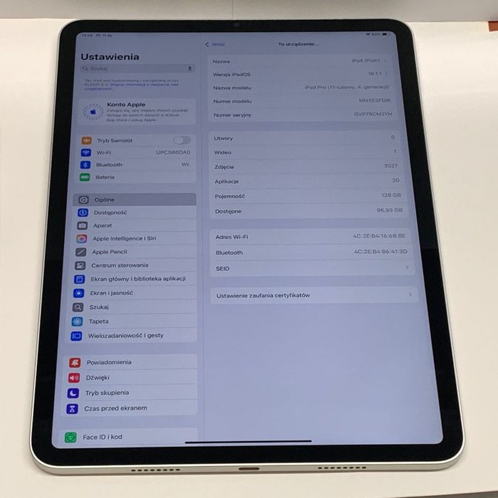 APPLE iPad Pro 11'' 4th Gen 128GB WiFi A2759 Tablet OKAZJA
