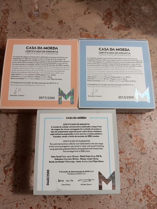 3 moedas prata prof de 7,50€ Fernão de Magalhães
