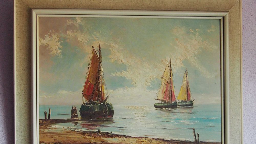 Stary Obraz Olejny MARINA Niemieckie Malarstwo GOTTHARDT duży 87x67