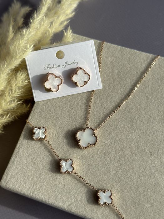 Набір прикрас клевер,сережки,підвіска,конюшина,ван кліф,медична сталь