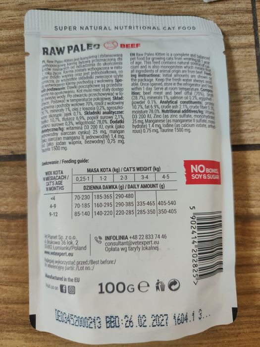 Karma dla kociąt monoproteinowa Raw Paleo