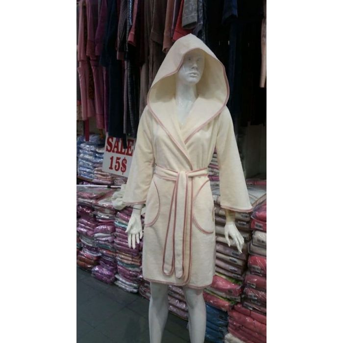 Женские халаты Nusa бамбук/хлопок с гипюром укороченные кремовые