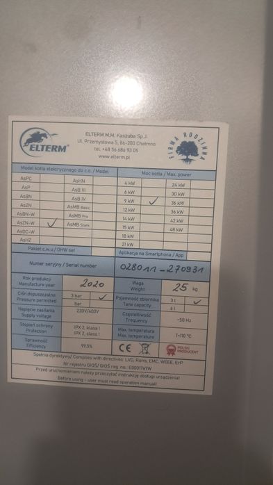 Piec elektryczny  elterm 9kw