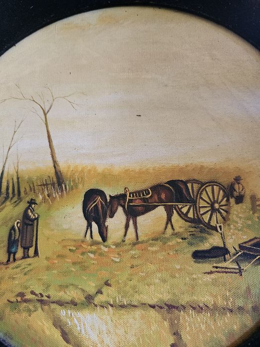 Komplet  4 Okrągłych Obrazów 45x45   'Cztery pory roku' malarstwo   Włochy 1960r