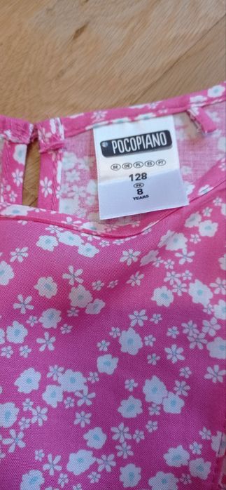 Pocopiano różowy letni kombinezon w kwiatuszki, r. 128 (8 lat)