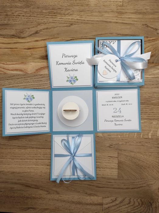 Pamiątka Pierwszej Komunii, exploding box, pudełko na komunię