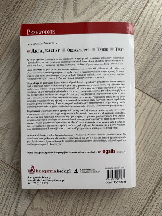 Apelacje cywilne. Zagadnienia praktyczne, akta i kazusy, M. Kołakowski