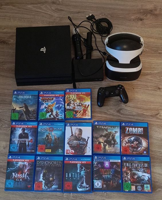 PlayStation 4 Pro + PlayStation VR + Kamerka, Move, Kontroler DualShock 4, Gry