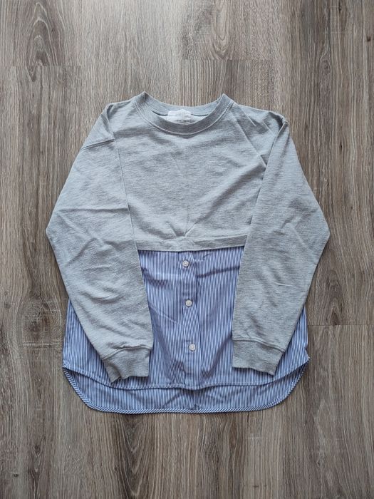 Damska szara bluza 2 w 1 z koszulą w paski casual Zara rozmiar S