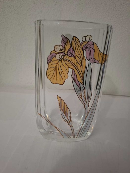Vaso Cristal D'arques 1970 Cristal Deco Revival Floral Dourado Dourado