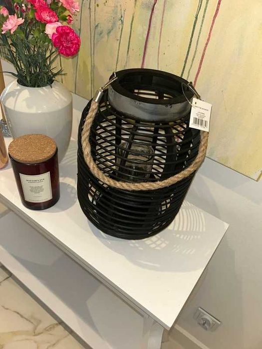 Lampion duży drewniany z wkładem ze szkła