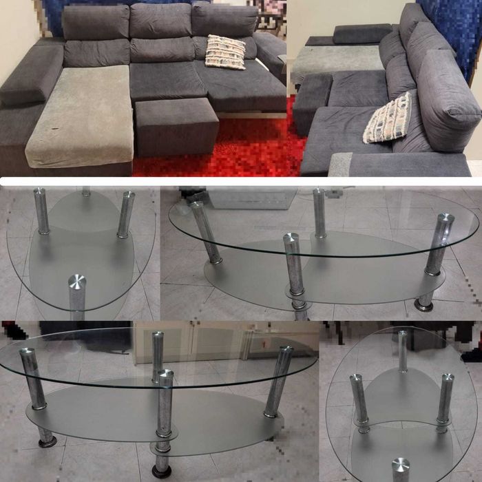 Sofá, mesa com 4 cadeiras, mesa de centro 44x60x120 .